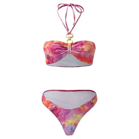 Vedolay Swimdress Swimsuits For Women Women's Ribbed O-Ring String Padded Low Waisted Bikini Set Swimsuit,Hot Pink S