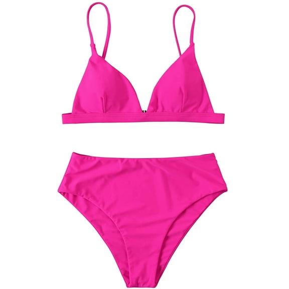 Vedolay Swimsuit Coverup For Women Plus Size Women Vintage Polka Dot High Waisted Bathing Suits Bikini Set,Hot Pink L