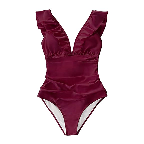 Vedolay Swimsuit Coverup For Women Plus Size Women's V Neck One Piece Tummy Control Swimsuit Cheeky Tie Side High Cut Bathing Suit Ribbed Swimwear,Hot Pink XXL