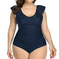 thumbnail image 1 of Vedolay Swimsuit Coverup For Women Women's V-Neck One-Piece Swimsuit with Belt Floral Printed Bathing Suits Ruffle Sleeve Swimsuits Swimwear,Navy L, 1 of 5