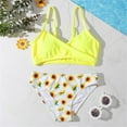 thumbnail image 1 of Vedolay Swimsuit for Girls Summer Floral Print Spaghetti Strap Shirred Ruffle Trim 2 Piece Bikini Swimsuits,Yellow 5-6 Years, 1 of 5