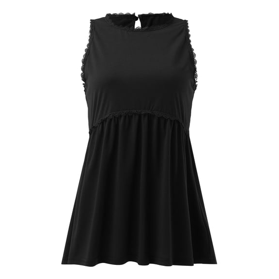 Vedolay Tank Top For Women Tank Top for Women Loose Fit High Neck Sleeveless Halter Tops Casual Pleated Eyelet Summer Flowy Cami Shirts Blouse,Black S