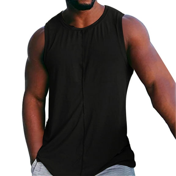 Vedolay Tank Tops Men Crew Neck Solid Sleeveless Exercise Casual Sport Vest(Black,XL)