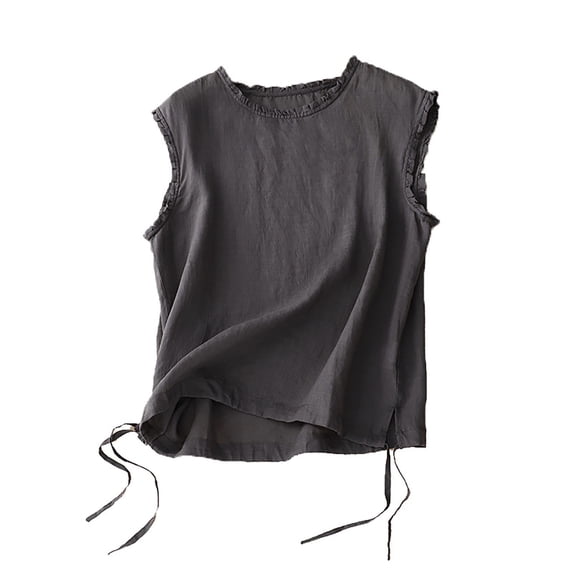 Vedolay Tank Tops for Women Crew Neck Sleeveless Summer Tops with Drawstring,Gray XL