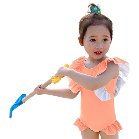 Vedolay Teen Girl Swimsuit Girls Floral Swimsuits Ruffle Bathing Suits Kids Beach Pool Swimwear,Orange 3 Years