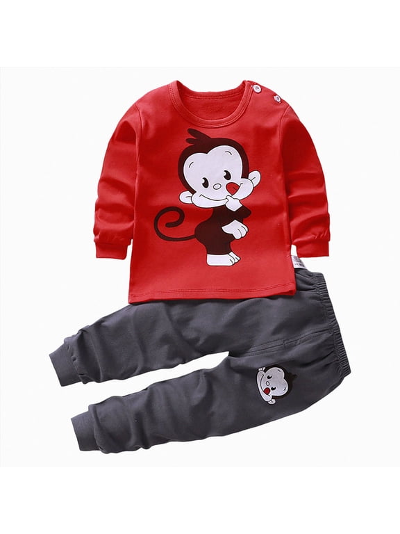 Toddler Baby Boys Clothes Fashion Long Sleeve Sweatshirt Sweat Pant Kids Toddler Tops Pant Sets 3 6 12 18 24 Months 2T 3T 4T 6T Boys Fall Winter Outfits (Red,6-12 Months)