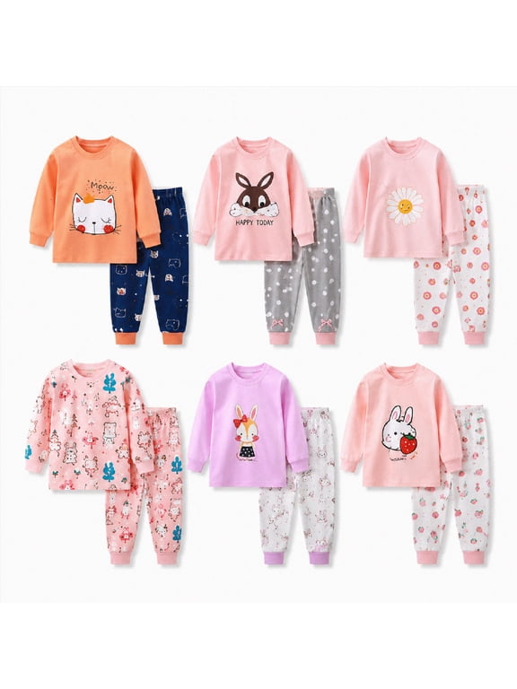 Toddler Baby Girl Clothes 6 12 18 24 Months 2T 3T 4T 5T Girls Fall Winter Clothes Snug-Fit Long-Sleeve Top and Pants Pajama Set Toddler Girls Pajamas Breathable Homewear