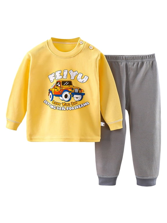 Toddler Baby Girl Fall Clothes 3 6 12 18 24 Months 2T 3T 4T 5T Girls Winter Outfits Cute Cartoon Long Sleeve Shirts Tops and Pants Set 2Pcs (Yellow,18-24 Months)