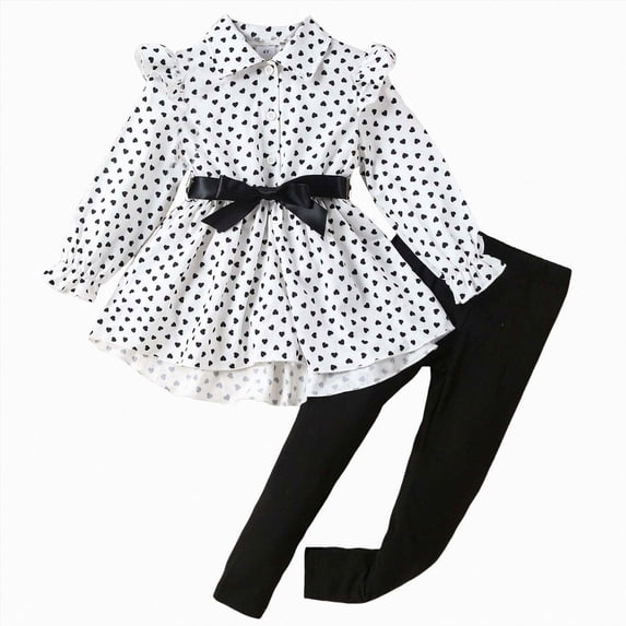 Vedolay Toddler Girl Two Piece Outfits Fall Winter Ruffle Long Sleeve Shirt Tops and Pants Set Girls Toddler Clothes (Black,6-7 Years)