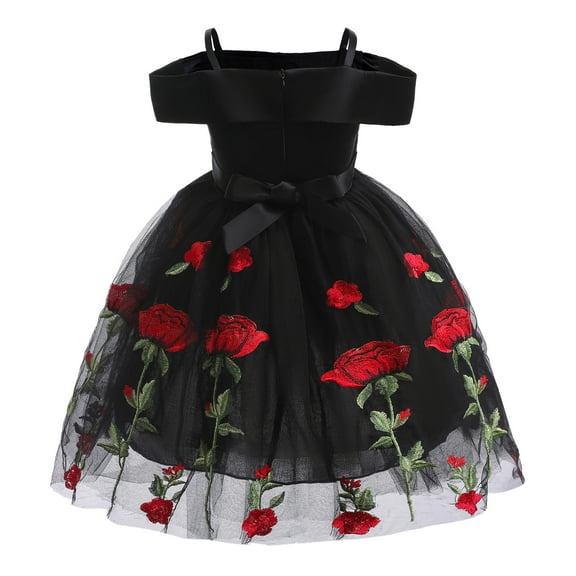 Vedolay Toddler Girls Dress Girl Rose Lace Back A-Line Straight Tutu Tulle Party Flower Girl Dresses,Black 4-5 Years