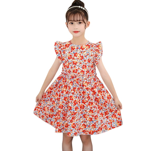 Vedolay Toddler Girls Dress Girl's Elegant Halter Neck Floral Lace Hi-Lo Flower Girl Birthday Party Dress,Orange 10-12 Years
