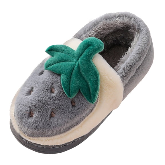 Vedolay Toddler Girls Slippers Plush Non-Slip Cute Slippers for Kids Warm Winter Shoes Grey,34