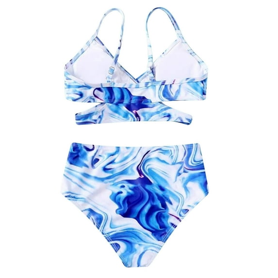 Vedolay Toddler Swimsuit Girl Girl 2 Piece Swimsuit Sport Solid High Waist Bikini Set Swimwear Bathing Suit,Blue 10 Years