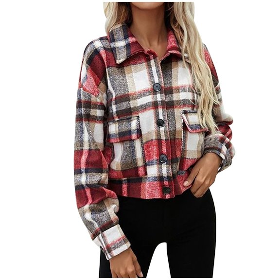 Vedolay Top Clothes for Women Double Open Front Casual Jacket Suit with Pocket,Red L