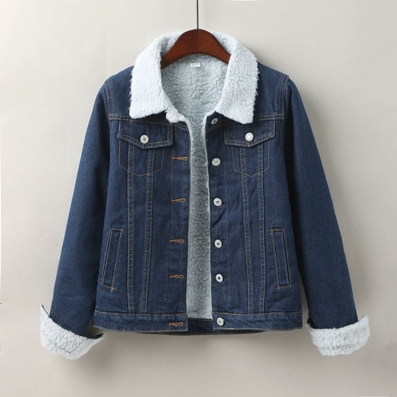 Vedolay Top Jean Jackets for Women Fashion Casual Long Sleeve Button Down Denim Jacket,Blue XXL