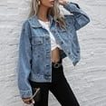 thumbnail image 1 of Vedolay Top Womens Button Down Long Sleeve Casual Denim Jacket Coat With Pockets,Blue M, 1 of 5