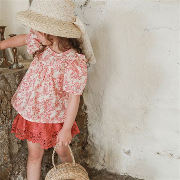 Vedolay Tops For Girl 2023 T-Shirt Crewneck Short Sleeve Novelty Tops Tee for Girls,Red 18-24 Months