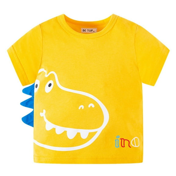 Vedolay Tops Toddler Boy Print Shirt Short Sleeve Tops Casual Tee Summer Clothes,Yellow 1-2 Years