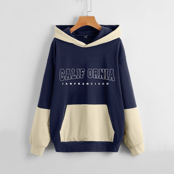 Vedolay Tops Women's 2023 Casual Hoodies Long Sleeve Solid Lightweight Pullover Tops Loose Sweatshirt,Navy XXL