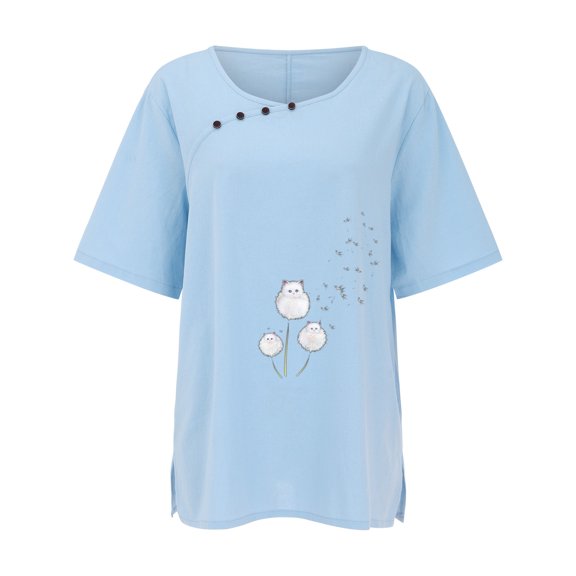 Vedolay Tops Womens Blouses and Tops Short Sleeve Chiffon Shirts and Tops,Light Blue L