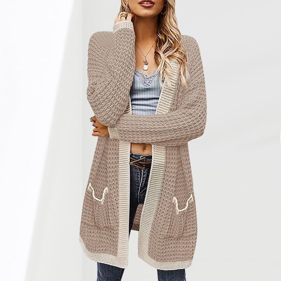 Vedolay Tops Womens Fall Fashion 2023 Casual Jackets Long Sleeve Work Suit Jackets with Pockets,Khaki XL