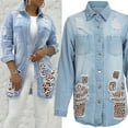 thumbnail image 1 of Vedolay Tops for Women Casual Womens Casual Long Sleeve Coat with Fringe Rhinestones Jean Jacket,Light Blue M, 1 of 5