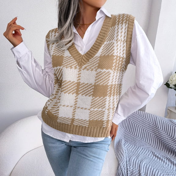 Vedolay Tops for Women Square Neck Sweater Vest Wide Strap Knit Sleeveless Tank Top,Khaki S