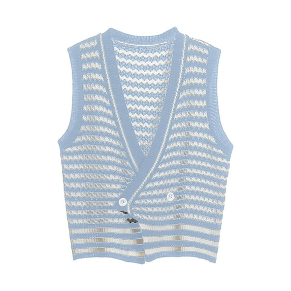 Vedolay Tops for Women Vest Sleeveless V-Neck Knitted Streetwear Fashion Tank Tops,Light Blue M
