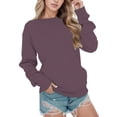 thumbnail image 1 of Vedolay Trendy Tops for Women Women's 2023 Casual Sweatshirts Oversized 2023 Fall Winter Pullover Tops with Pockets,Purple S, 1 of 4