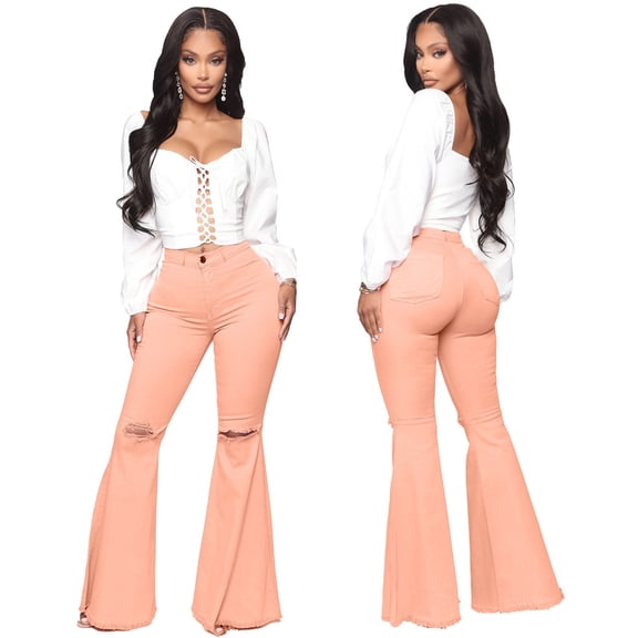 Vedolay Trousers Plus Size Womens Elastic Waist Stretch Drawstring Casual Baggy Jeans with Pocket,Orange 3XL