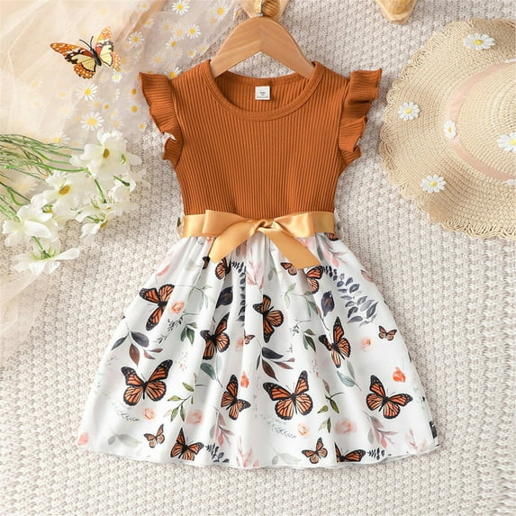 Vedolay Tshirt Dress Dress for Girls Easter Lace Tulle Mesh Grils Party Birthday Dance Dress for Toddler Little Girls,Brown 3-4 Years