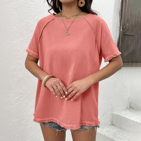 Vedolay Tshirts For Women Women's Short Sleeve Crop Tops Fashion Casual Solid Bodycon Shirts Blouse Tees Clubwear,Pink XL