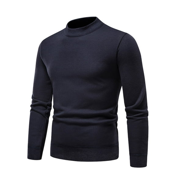 Vedolay Turtleneck Sweater for Men Casual Solid Pullover Plush Tops Sweater Navy,L