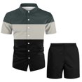 thumbnail image 1 of Vedolay Two Piece Set For Men Mens Short Sets 2 Piece Outfits Casual Short Sleeve and Shorts Stripe Set,Khaki M, 1 of 3
