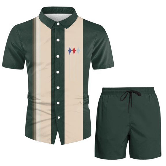 Vedolay Two Piece Set For Men Mens Short Sets 2 Piece Summer Shirt and Shorts Set,Black M