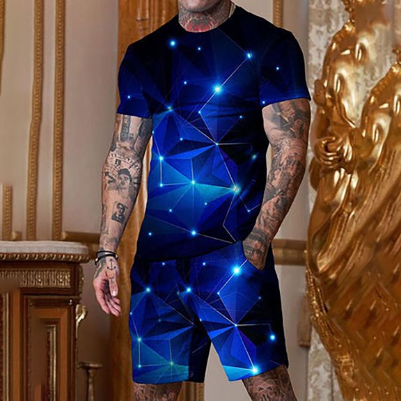 Vedolay Two Piece Set For Men Mens Short Sets 2 Piece Summer Shirt and Shorts Set,Dark Blue XXL