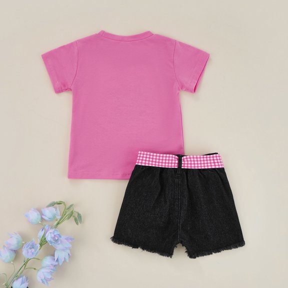 Vedolay Two Piece Sets For Girls Girl's 2 Piece Outfits Floral Print Tie Neck Halter Top and Shorts Set,Hot Pink 3-4Years