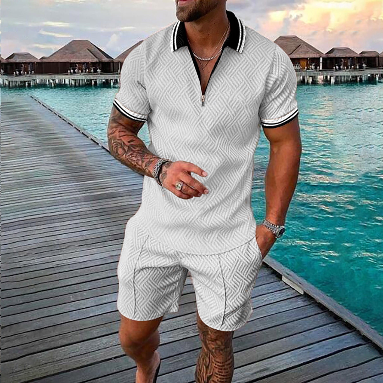 Vedolay Short Sets Men 2 Piece Outfit Men's Mesh T Shirts