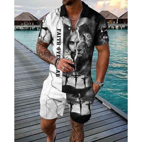 Vedolay Two Piece Short Outfit Mens Short Sets 2 Piece 2023 Summer Short Sleeve Zipper Polo Shirt and Shorts Sets,White A