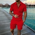 thumbnail image 1 of Vedolay Two Piece Short Outfits Men's 2 Piece Outfits Casual Floral Print Shirts and Drawstring Waist Shorts,Red M, 1 of 2