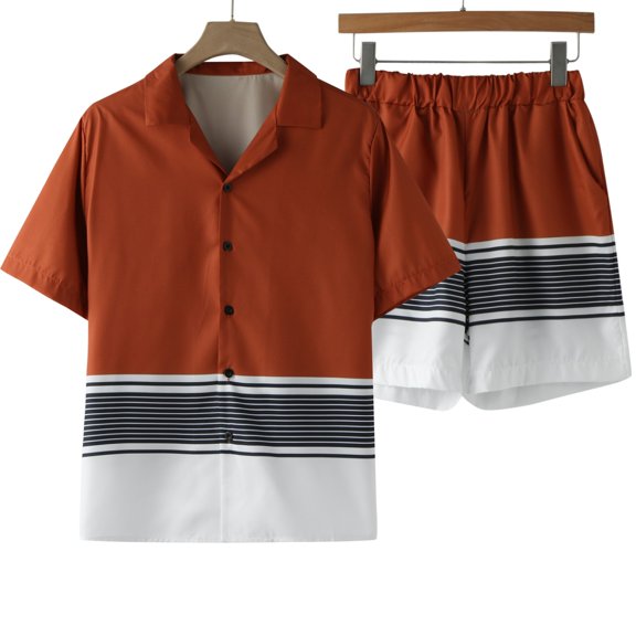 Vedolay Two Piece Short Outfits Men's 2 Pieces Print Set Shirt&Short Summer Set for Men,White M