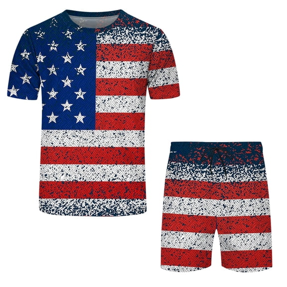 Vedolay Two Piece Short Outfits Men's Summer 2 Piece Outfits Printed Shirt and Shorts Sets,Blue XXL