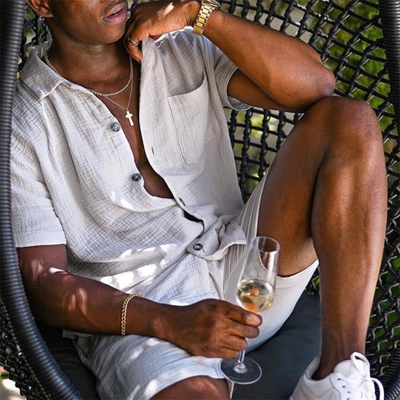 Vedolay Two Piece Short Outfits Mens 2 Piece Outfits Short Sleeve Shirts and Shorts Sets,Gray 3XL