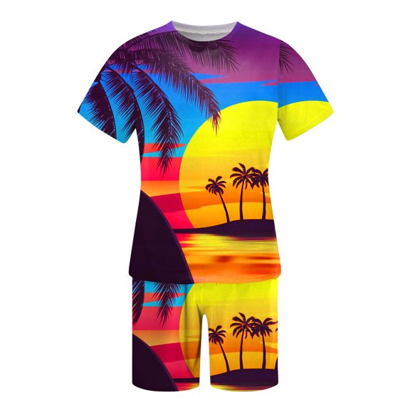 Vedolay Two Piece Short Outfits Mens Short Sets 2 Piece Fashion Summer Short Sleeve Shirt and Shorts Set for Men,Red S