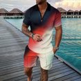 thumbnail image 1 of Vedolay Two Piece Short Set For Men Men's 2 Piece Outfits Striped Short Sleeve Button Down Shirt and Drawstring Shorts Set,Red S, 1 of 2