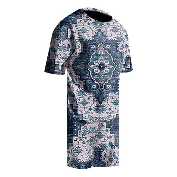 Vedolay Two Piece Short Set For Men Men's 2 Piece Outfits Tracksuits Short Sleeve and Shorts Sets,Blue XL