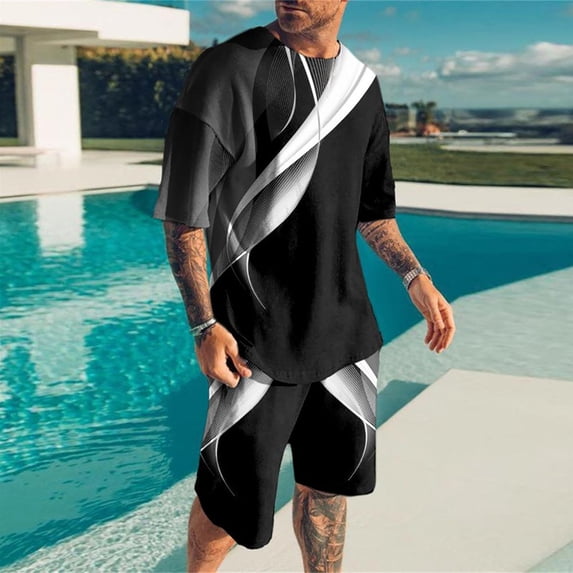 Vedolay Two Piece Short Set For Men Men's 2 Piece Summer Outfits Fashion Casual Shorts Tracksuit Set,Blue L