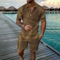 thumbnail image 1 of Vedolay Two Piece Short Set Men's 2 Piece Casual Outfits Printed Short Sleeve Zipper Polos Suits,Brown XL, 1 of 3
