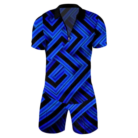 Vedolay Two Piece Short Set Men's 2 Piece Summer Outfits Fashion Casual Shirt and Shorts Tracksuit Set,Blue XXL