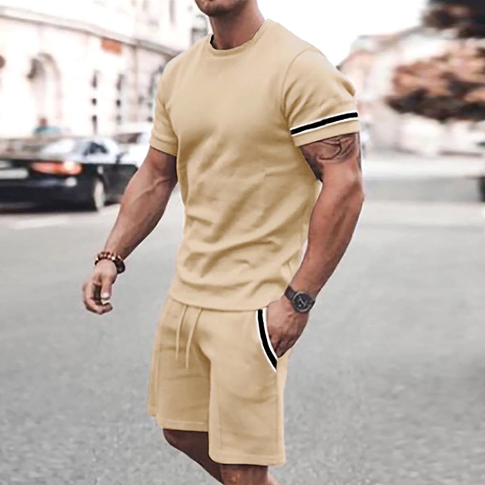 Vedolay Two Piece Short Set Men's Mesh Shirts and Shorts Set
